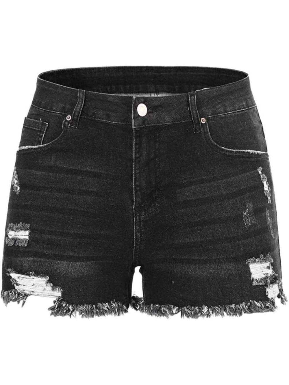 Mid Rise Ripped Denim Shorts for Women - Stretchy Casual Frayed Hem Jean Shorts